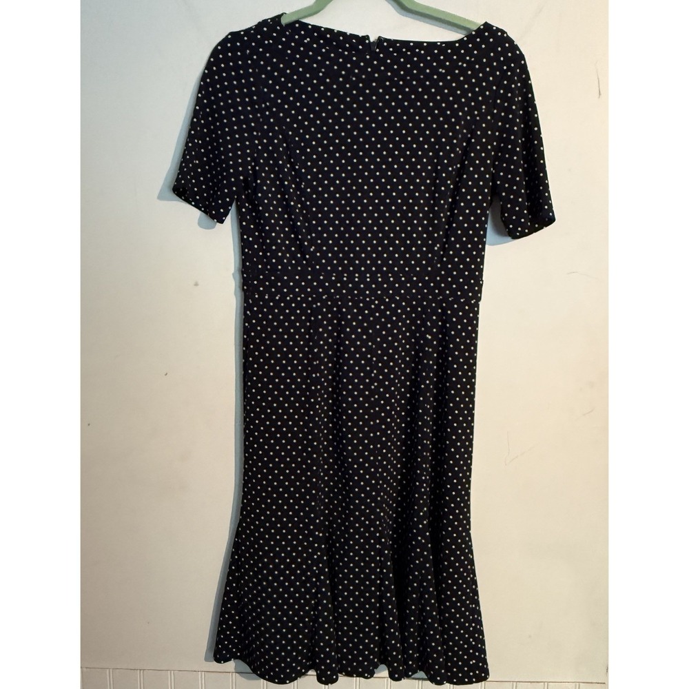 Talbots Size 2 Polka Dot Dress Navy Blue‎ Retro Inspired Feminine Slinky Modest